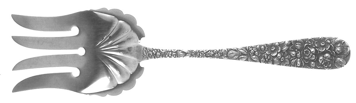 Stieff Rose (Sterling, 1892, No Monograms) Large Solid Fish Serving Fork by Kirk Stieff-1