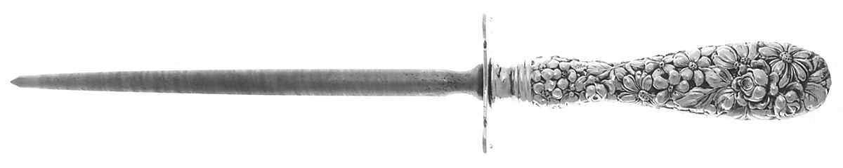 Stieff Rose (Sterling, 1892, No Monograms) Small Steel Knife Sharpener,Strlguard,Full Repouss by Kirk Stieff-1