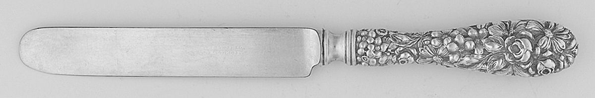 Stieff Rose (Sterling, 1892, No Monograms) Blunt Hollow Knife w/Bolster,Full Repousse by Kirk Stieff-1