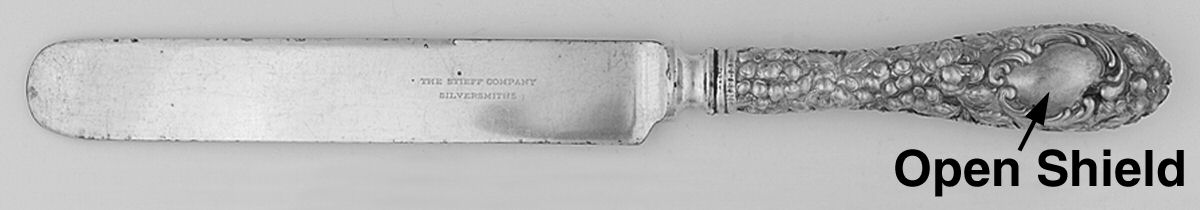 Stieff Rose (Sterling, 1892, No Monograms) Blunt Hollow Knife with Bolster,Full Repousse by Kirk Stieff-1