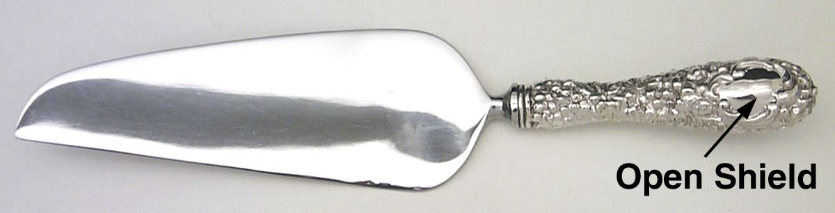 Stieff Rose (Sterling, 1892, No Monograms) Pie & Cake Server w/Stnl Blade,Full Repousse by Kirk Stieff-1