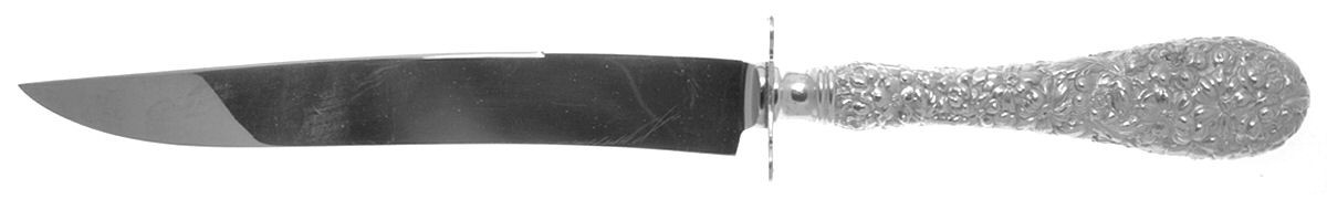 Stieff Rose (Sterling, 1892, No Monograms) Large Carving Knife W/Sterling Guard,Full Repousse by Kirk Stieff-1