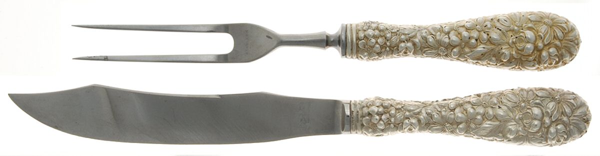Stieff Rose (Sterling, 1892, No Monograms) 2 Pc Individual Bird Carving Set w/Stainless Blade by Kirk Stieff-1