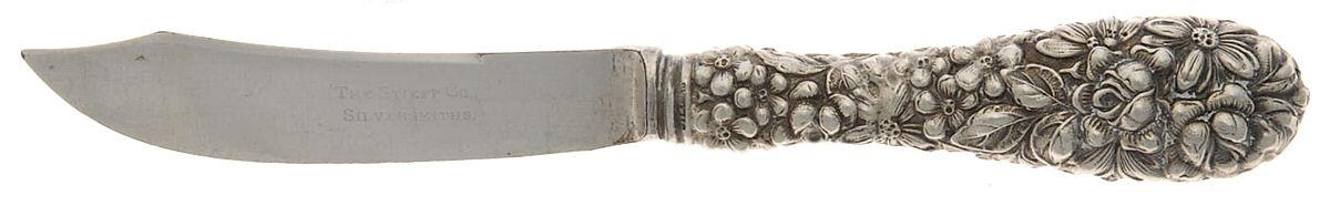 Stieff Rose (Sterling, 1892, No Monograms) Full Repousse Individual Silverplate Fruit Knife by Kirk Stieff-1