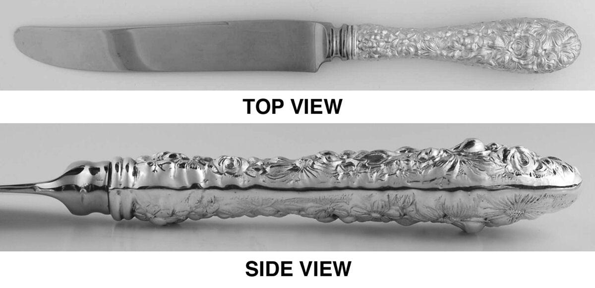 Stieff Rose (Sterling, 1892, No Monograms) New French Hollow Knife w/Bolster,Full Repousse by Kirk Stieff-1