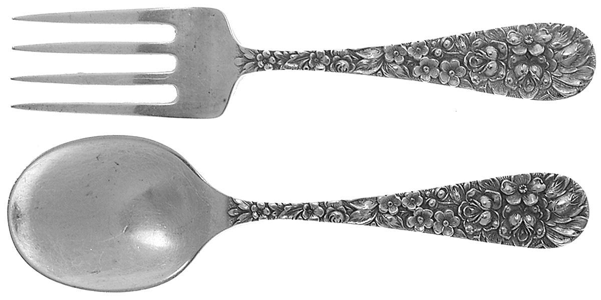 Stieff Rose (Sterling, 1892, No Monograms) 2 Pc Baby Set (BF, BS) by Kirk Stieff-1