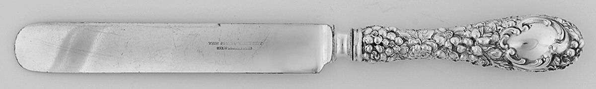 Stieff Rose (Sterling, 1892, No Monograms) Old French Hollow Knife with Bolster,Full Repousse by Kirk Stieff-1
