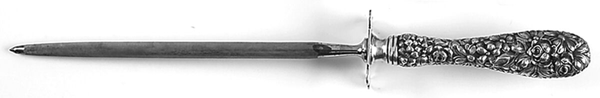 Stieff Rose (Sterling, 1892, No Monograms) Large Roast Knife Sharpener wSteel Rod by Kirk Stieff-1