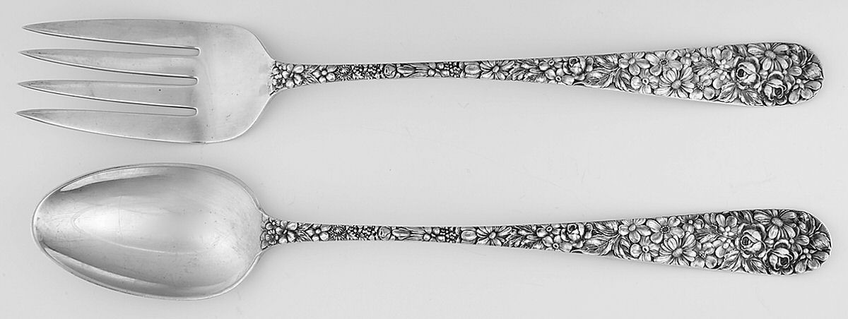 Stieff Rose (Sterling, 1892, No Monograms) Large Solid, 2-Piece Dressing Serving Set by Kirk Stieff-1