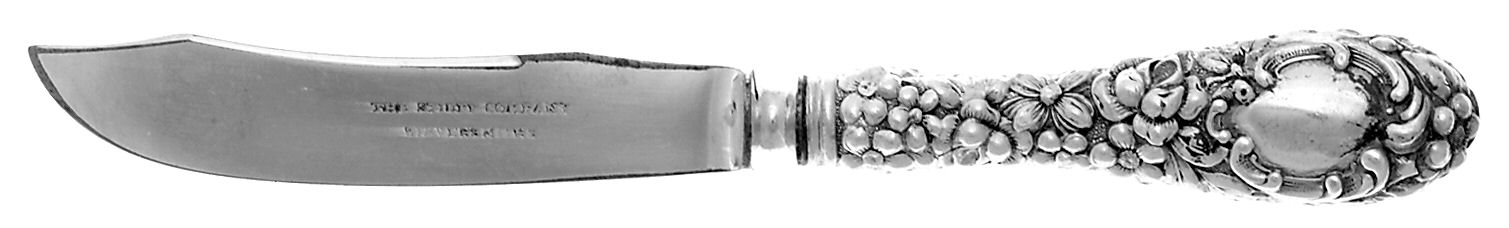 Stieff Rose (Sterling, 1892, No Monograms) Individual Fruit Knife, Silverplate Blade w/Shield by Kirk Stieff-1