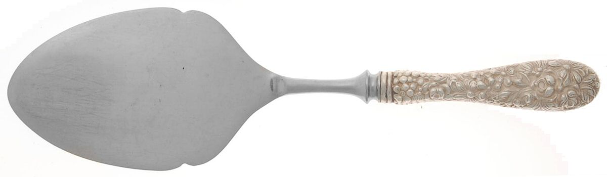 Stieff Rose (Sterling, 1892, No Monograms) Pastry Server w/Stainless Blade,Full Repousse by Kirk Stieff-1