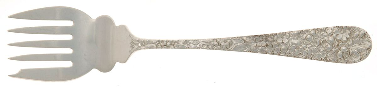 Stieff Rose (Sterling, 1892, No Monograms) Large Solid Tined Sardine Serving Fork by Kirk Stieff-1