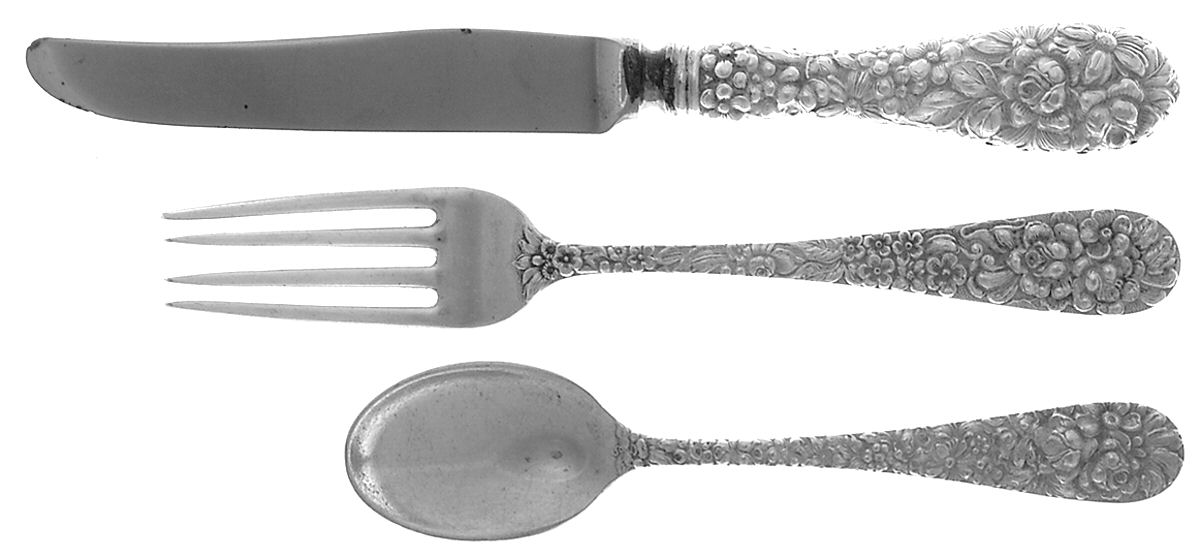 Stieff Rose (Sterling, 1892, No Monograms) 3 Pc Youth Set (Ykf, Yf, Ys) by Kirk Stieff-1