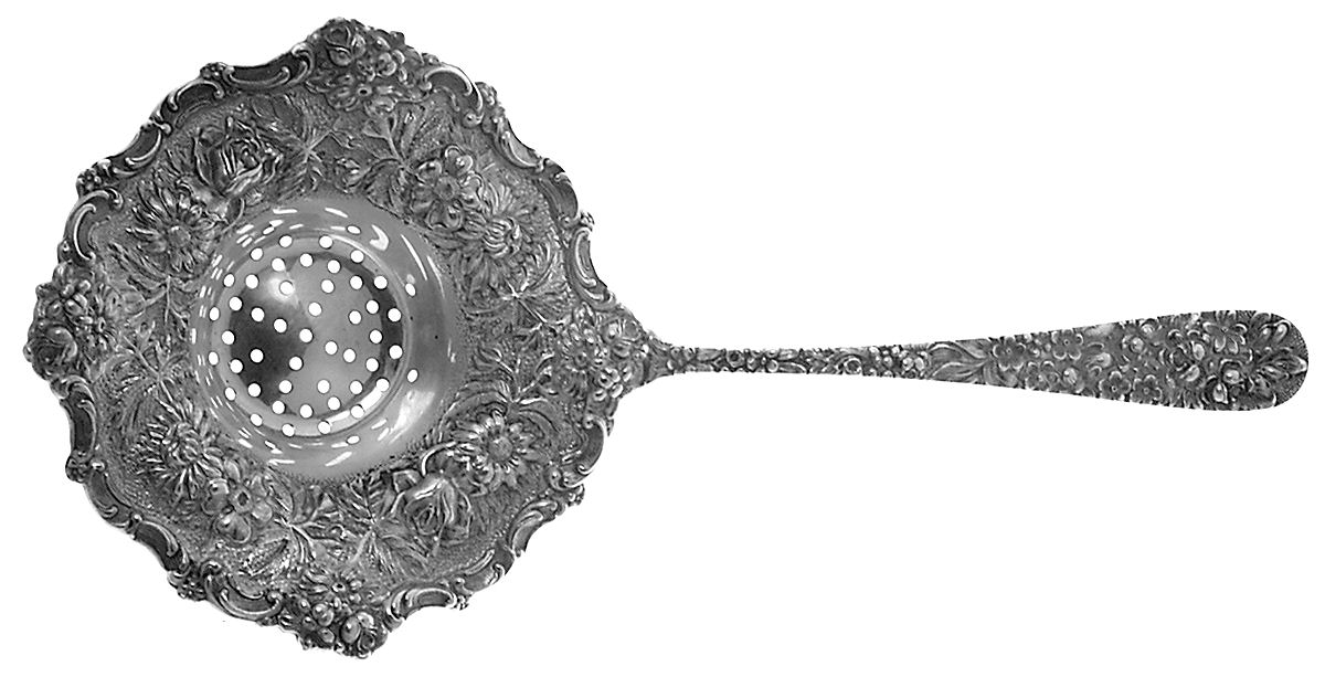 Stieff Rose (Sterling, 1892, No Monograms) Solid Individual Overcup Tea Strainer by Kirk Stieff-1