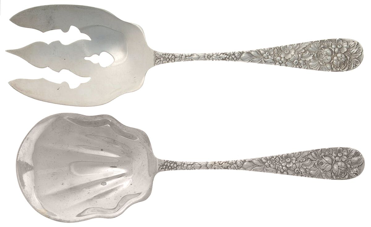 Stieff Rose (Sterling, 1892, No Monograms) Solid Oversized Serving Salad Set by Kirk Stieff-1