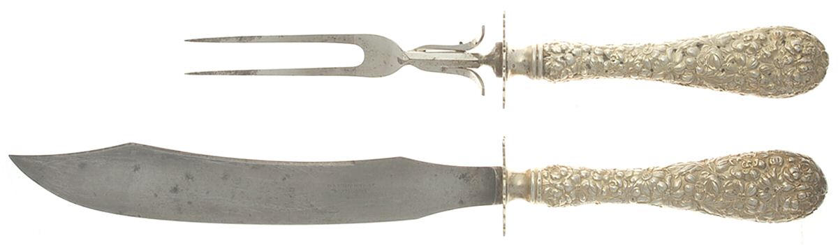 Stieff Rose (Sterling, 1892, No Monograms) Large 2-Piece Roast Carving Set w/ Stainless Blade by Kirk Stieff-1