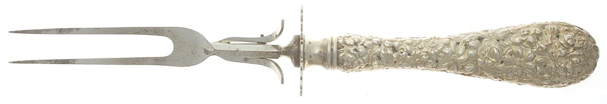 Stieff Rose (Sterling, 1892, No Monograms) Large Stainless-Prong Roast Carving Fork by Kirk Stieff-1