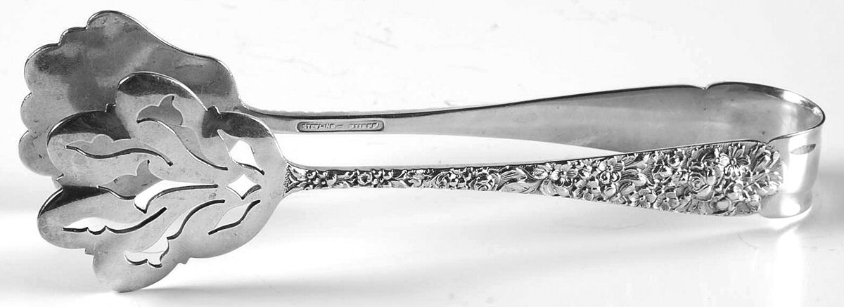 Stieff Rose (Sterling, 1892, No Monograms) Large Solid Sandwich Tongs by Kirk Stieff-1