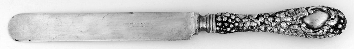 Stieff Rose (Sterling, 1892, No Monograms) Blunt Hollow Knife with Bolster,Full Repousse by Kirk Stieff-1