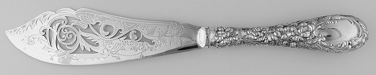 Stieff Rose (Sterling, 1892, No Monograms) Hollow Handle Fish Serving Knife Silverplate Blade by Kirk Stieff-1