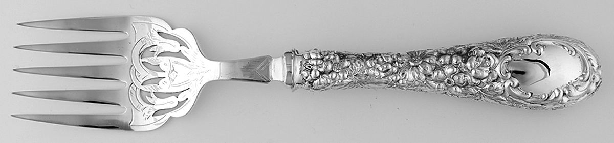 Stieff Rose (Sterling, 1892, No Monograms) Hollow Handle Fish Serving Fork Silverplate Blade by Kirk Stieff-1