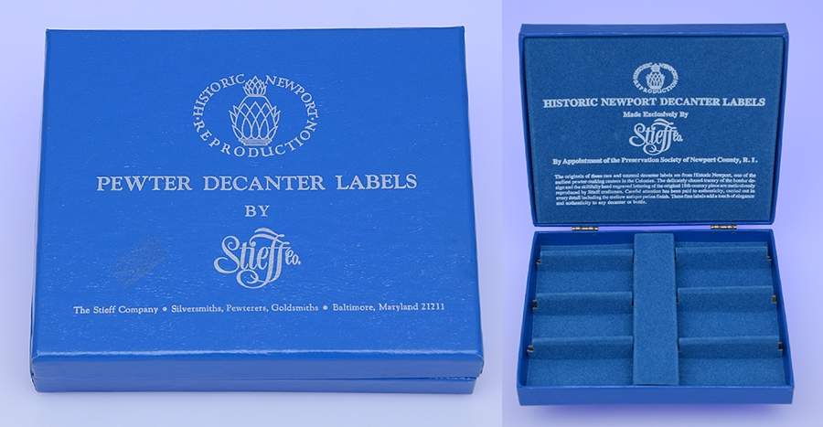 Historic Newport (Pewter, Hollowware) Blue Case for Decanter Labels by Kirk Stieff-1