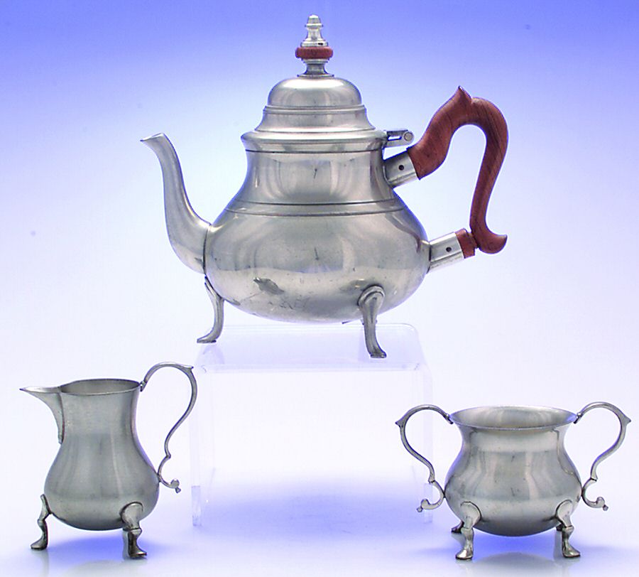Williamsburg (Pewter, Hollowware) 3-Piece Tea Set with Tea Pot by Kirk Stieff-1