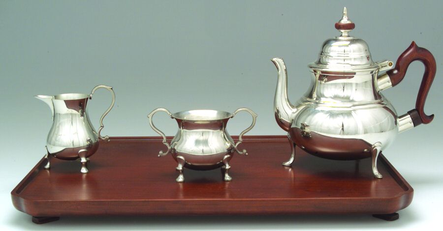Williamsburg (Pewter, Hollowware) Coffee Set-4pc (Uses 18" Wood Tray) by Kirk Stieff-1
