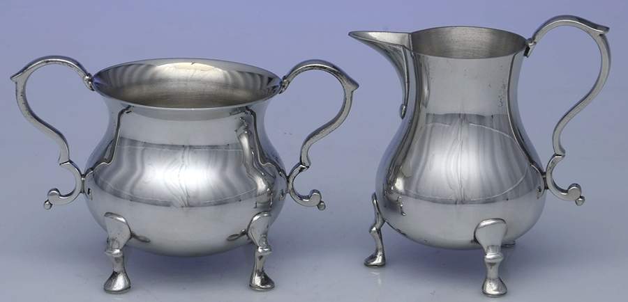 Williamsburg (Pewter, Hollowware) Creamer & Open Sugar Set by Kirk Stieff-1