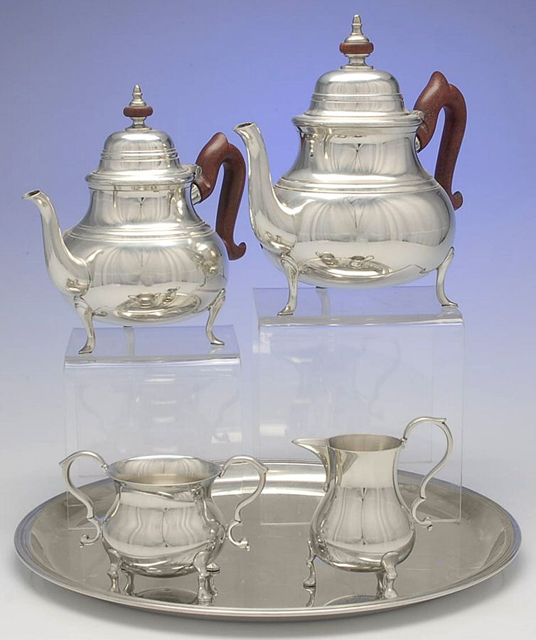 Williamsburg (Pewter, Hollowware) 5 Piece Tea Set (CPBRH,TPBRH, CR, SUO, RT13) by Kirk Stieff-1