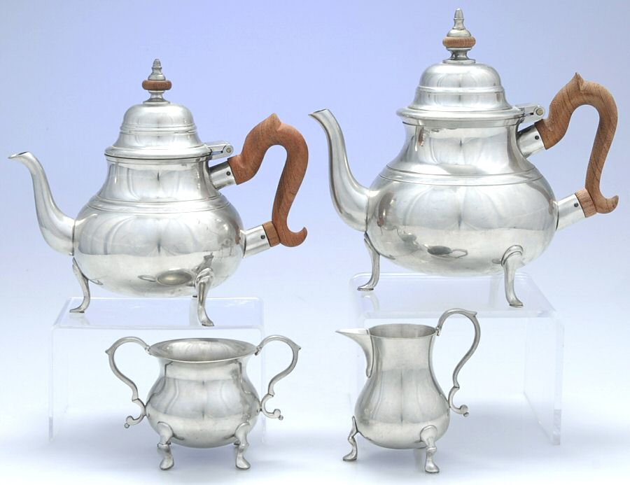 Williamsburg (Pewter, Hollowware) 4 Piece Tea Set (CPBRH, TPBRH, CR, SUO) by Kirk Stieff-1