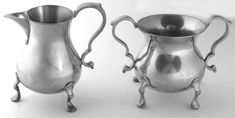 Williamsburg (Pewter, Hollowware) Mini Creamer and Open Sugar Set by Kirk Stieff-1