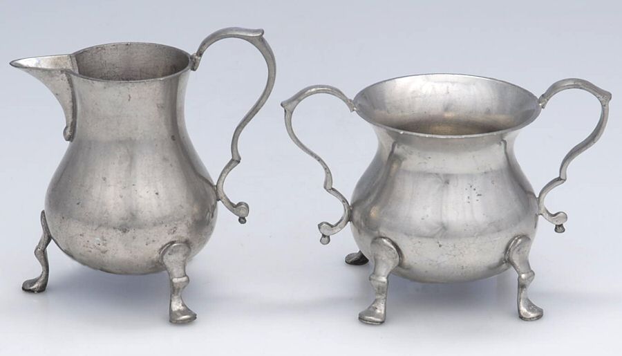 Williamsburg (Pewter, Hollowware) Mini Creamer & Open Sugar by Kirk Stieff-1