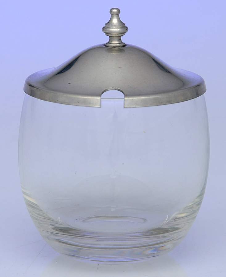 Williamsburg (Pewter, Hollowware) Glass Marmalade & Pewter Lid by Kirk Stieff-1