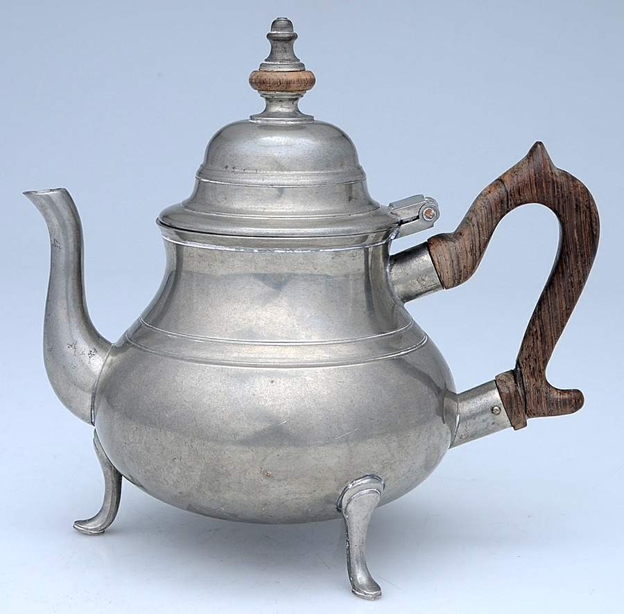 Williamsburg (Pewter, Hollowware) Brown Handle Teapot by Kirk Stieff-1