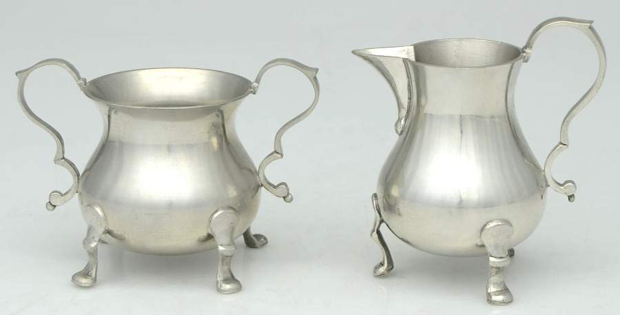 Williamsburg (Pewter, Hollowware) Creamer & Open Sugar-Mini by Kirk Stieff-1