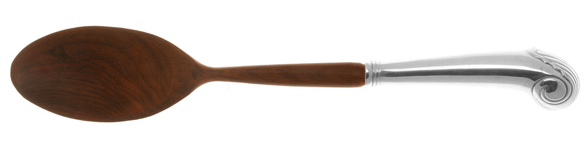 Williamsburg Shell (Sterling, 1970) Salad Serving Spoon with Wooden Bowl HC by Kirk Stieff-1