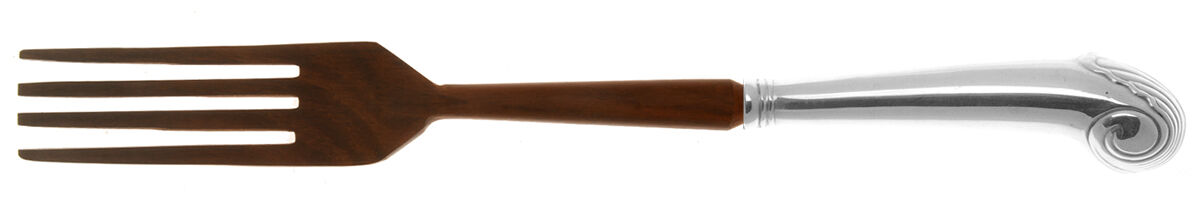 Williamsburg Shell (Sterling, 1970) Salad Serving Fork with Wooden Prongs HC by Kirk Stieff-1