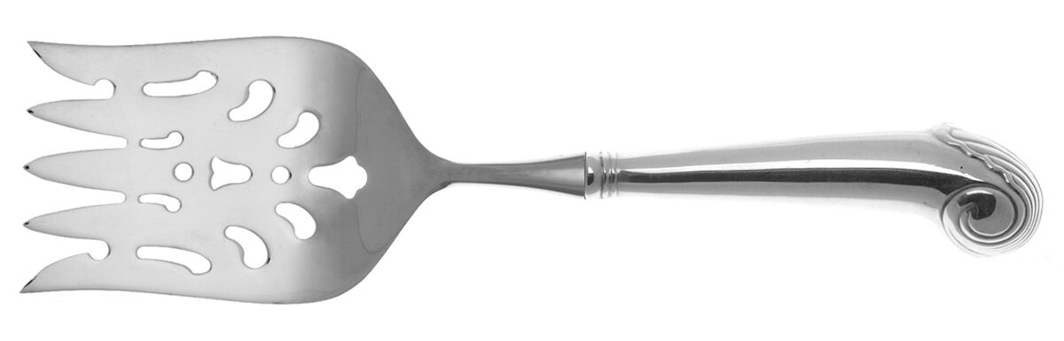Williamsburg Shell (Sterling, 1970) Fish Serving Fork with Stainless Tines HC by Kirk Stieff-1