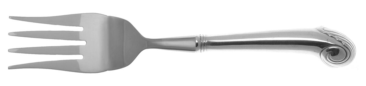 Williamsburg Shell (Sterling, 1970) Cold Meat Fork Large, Stainless Tines HC by Kirk Stieff-1