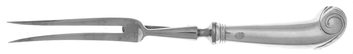 Williamsburg Shell (Sterling, 1970) Lg Carving Fork W/Stnl Prongs & Pistol Hdl by Kirk Stieff-1