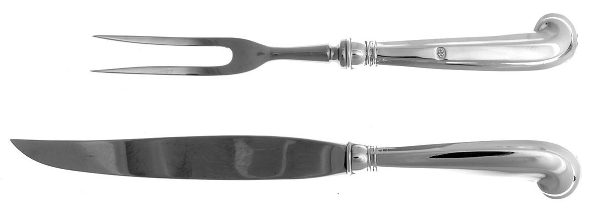 Williamsburg Shell (Sterling, 1970) 2pc Carving-Sm W/Stnl Prongs & Pistol Hdl by Kirk Stieff-1
