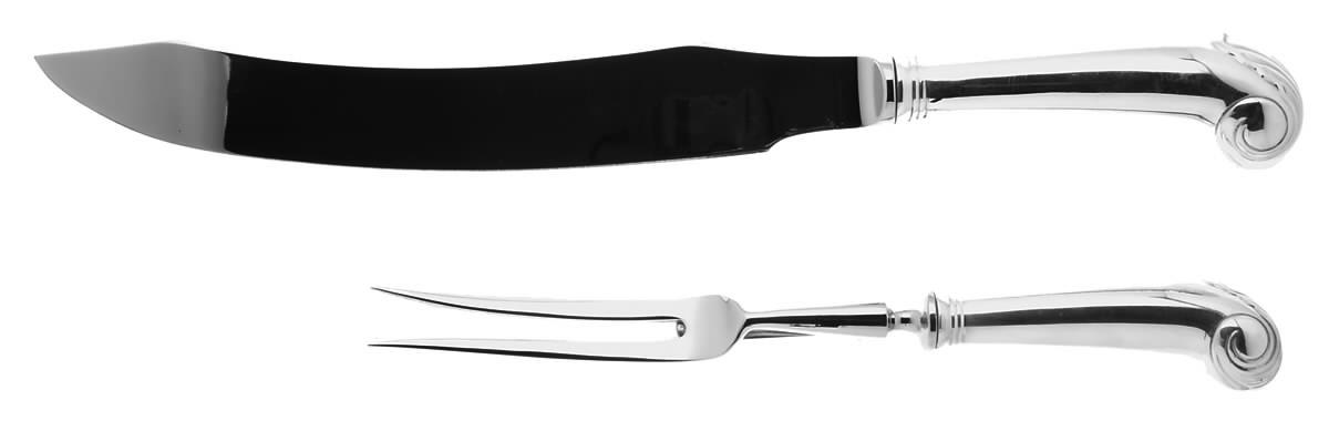 Williamsburg Shell (Sterling, 1970) 2pc Carving-Lg W/Stnl Prongs & Pistol Handle by Kirk Stieff-1