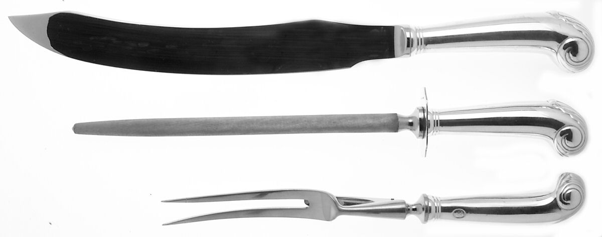 Williamsburg Shell (Sterling, 1970) 3pc Carving-Lg W/Stnl Prongs & Pistol Handle by Kirk Stieff-1