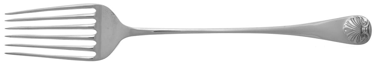 Williamsburg Shell (Sterling, 1970) Large Solid Cold Meat Serving Fork by Kirk Stieff-1