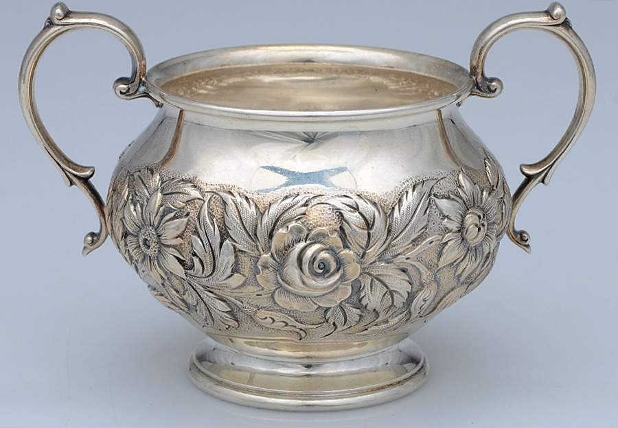 Repousse-Partial Chased (Strlg, Hlwr) Sugar Bowl No Lid by Kirk Stieff-1