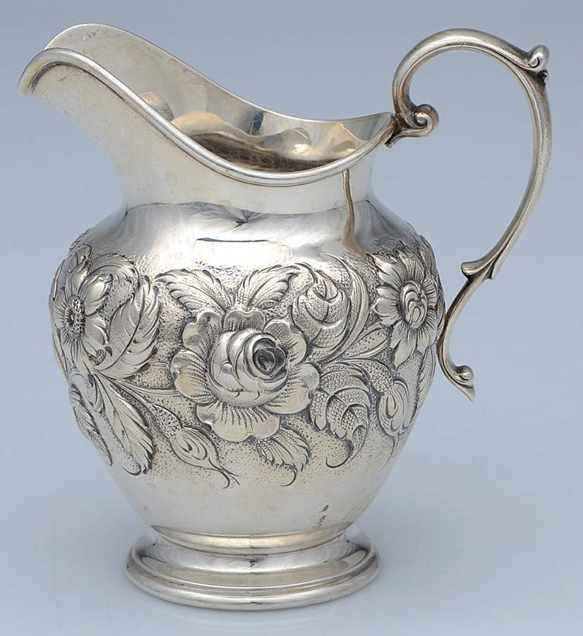Repousse-Partial Chased (Strlg, Hlwr) Creamer by Kirk Stieff-1