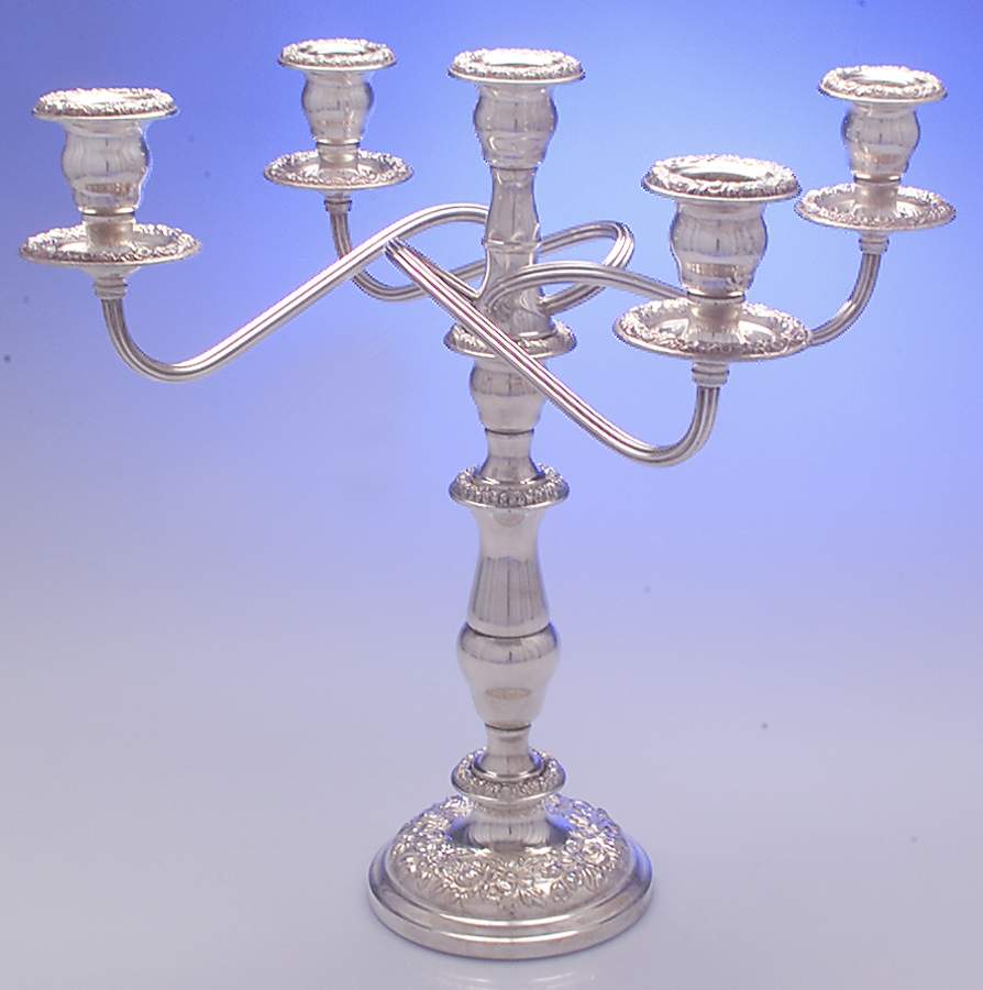 Repousse-Full Chased-Hand Chased Weighted 5 Light Candelabra by Kirk Stieff-1