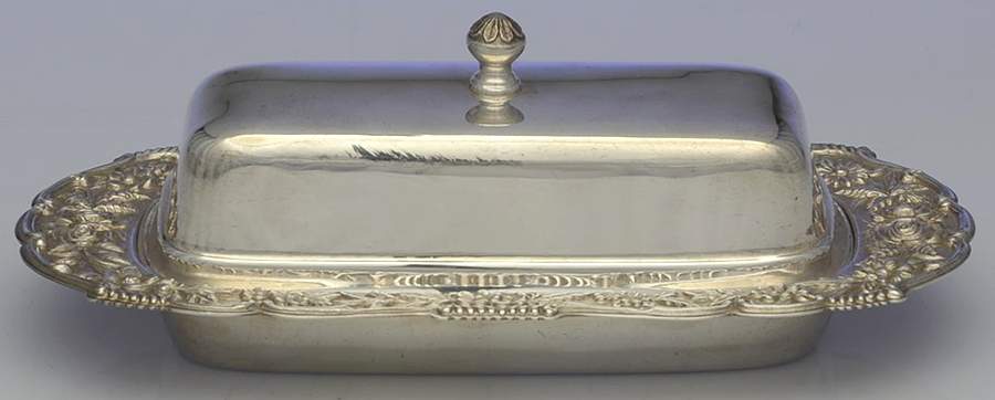 Repousse-Full Chased-Hand Chased 1/4 Pound Covered Butter Dish by Kirk Stieff-1