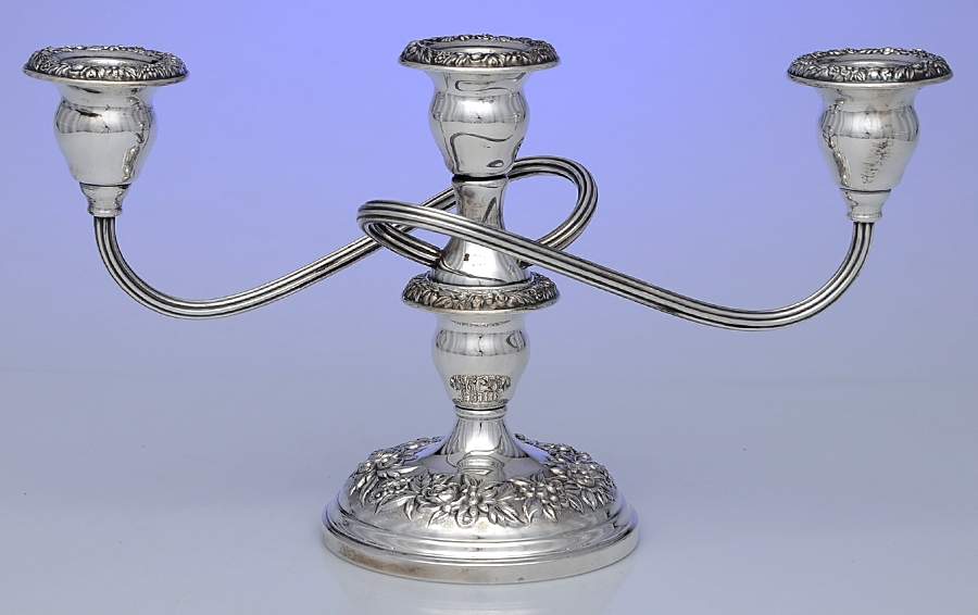 Repousse-Full Chased-Hand Chased Weighted 3 Light Candelabra by Kirk Stieff-1
